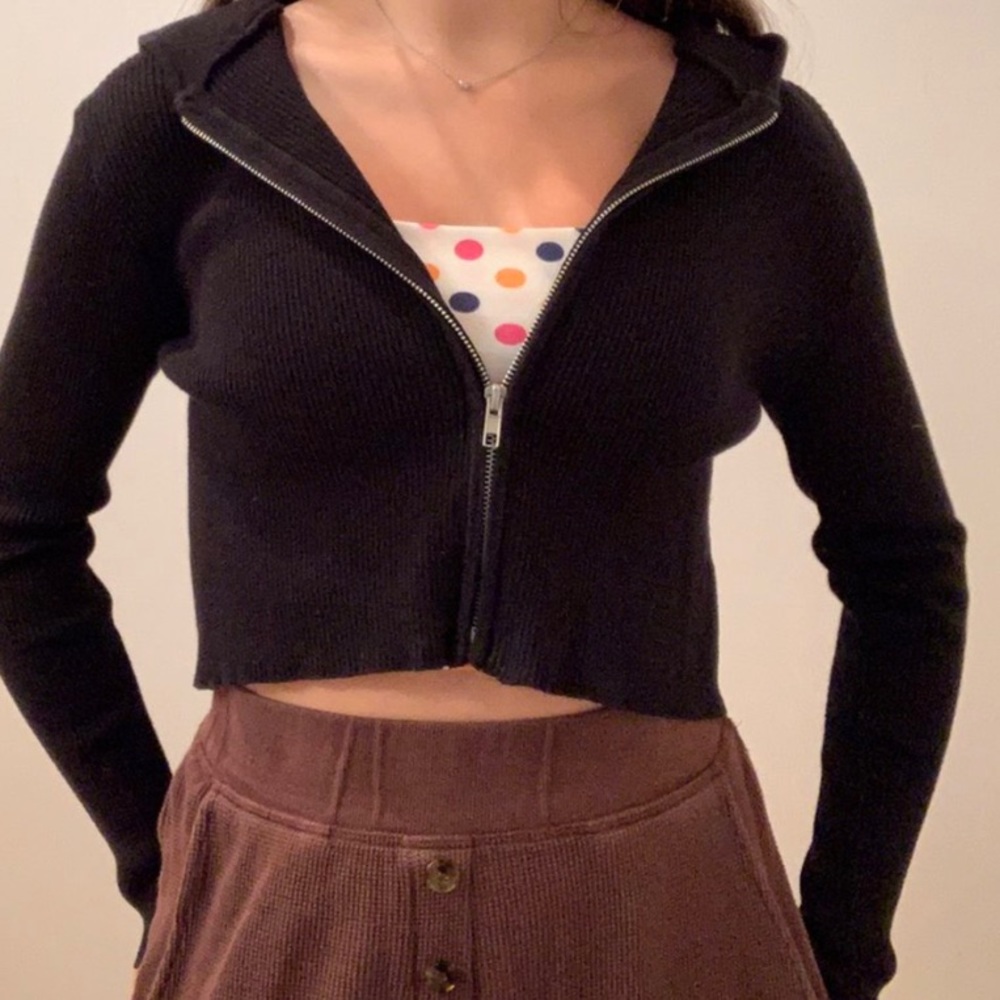 Brandy Melville ribbed cropped zip up  hoodie